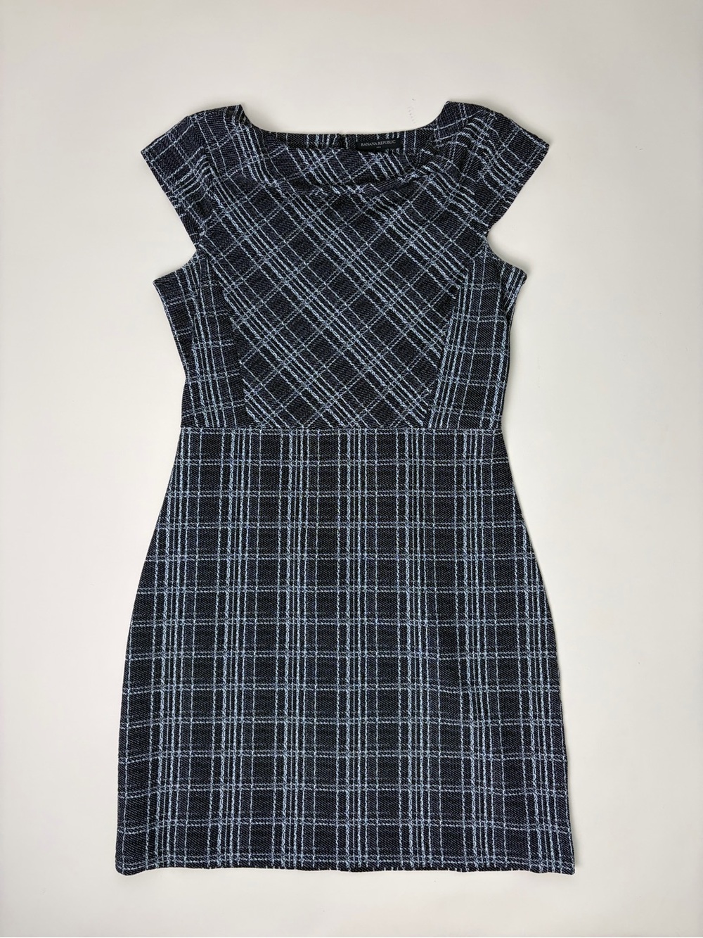 Banana Republic Plaid Cowl Neck Sheath Dress Black White Size 12